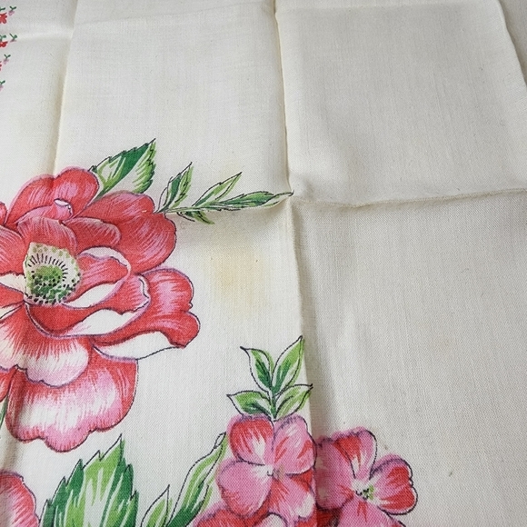 Blue Border Red Pink Floral handkerchief Hanky Partial Scalloped Border - Picture 4 of 5